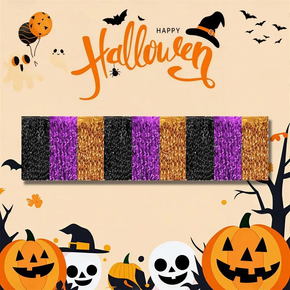 Black Purple Orange Halloween Table Skirt Waving Gradient Metallic Tinsel Decorative Table Skirt PET Table Curtain