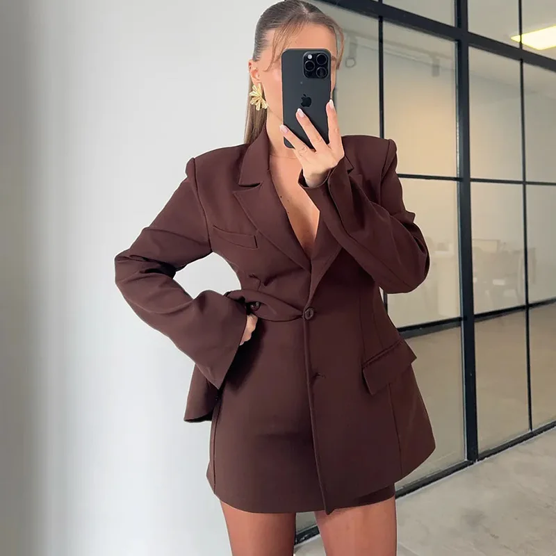 

Autumn Elegant V-neck Commuting Jacket Women's Casual Long Sleeve Solid Blazer Coats Winter Fashion Single breasted Outercoats