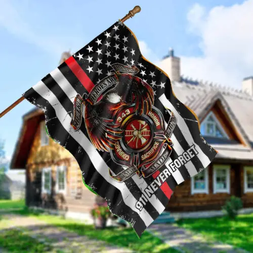 Thin Red Line American Flag – We Will Never Forget 911 Patriot Day Garden Flag AAL HHM WZZ yyi
