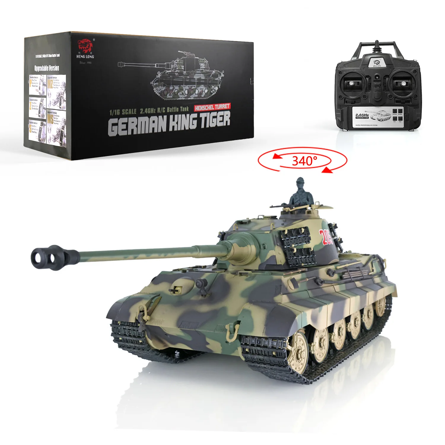 Heng Long 1/16 Scale 7.0 2.4G Plastic German King Tiger RC Tank Model 3888A Infrared Battle Army Model Toys TH17517-SMT7