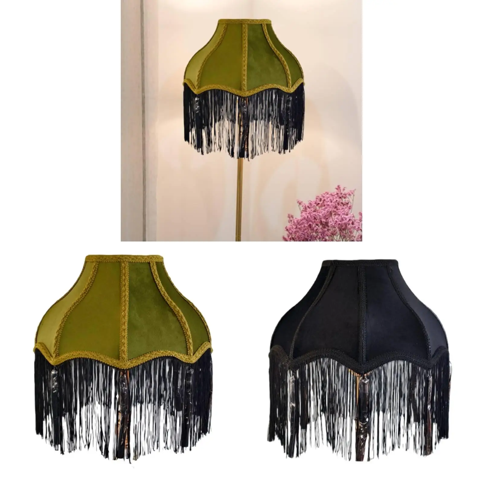 Lampshade with Tassels, Classic, , Suitable for E27 Light Bulbs, Retro Table Lamp Shade for Bedroom, Living Room