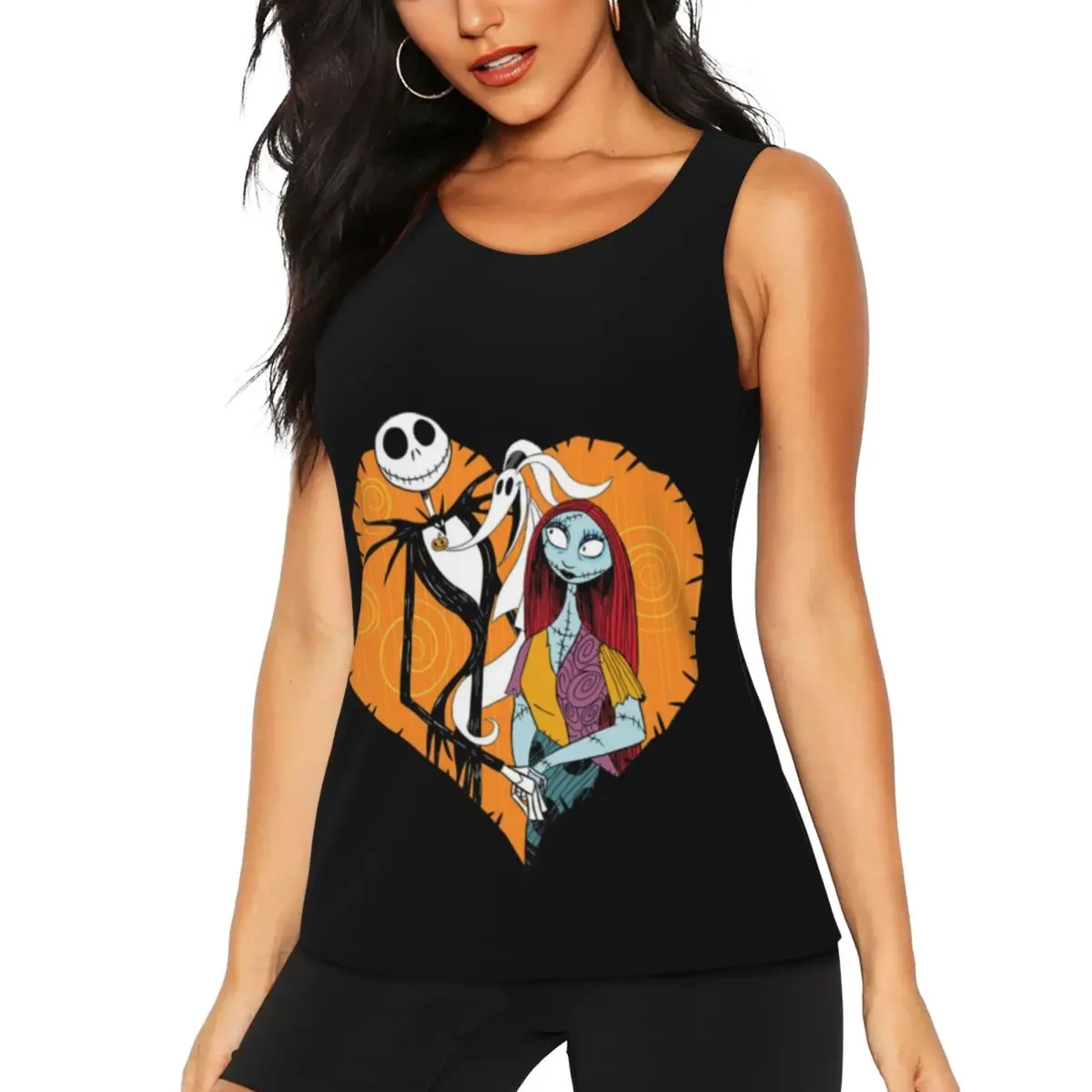 

Custom Jack Skellington Heart Gift Workout Tank Tops Women's Quick Dry Sleeveless The Nightmare Before Christmas Yoga Shirt