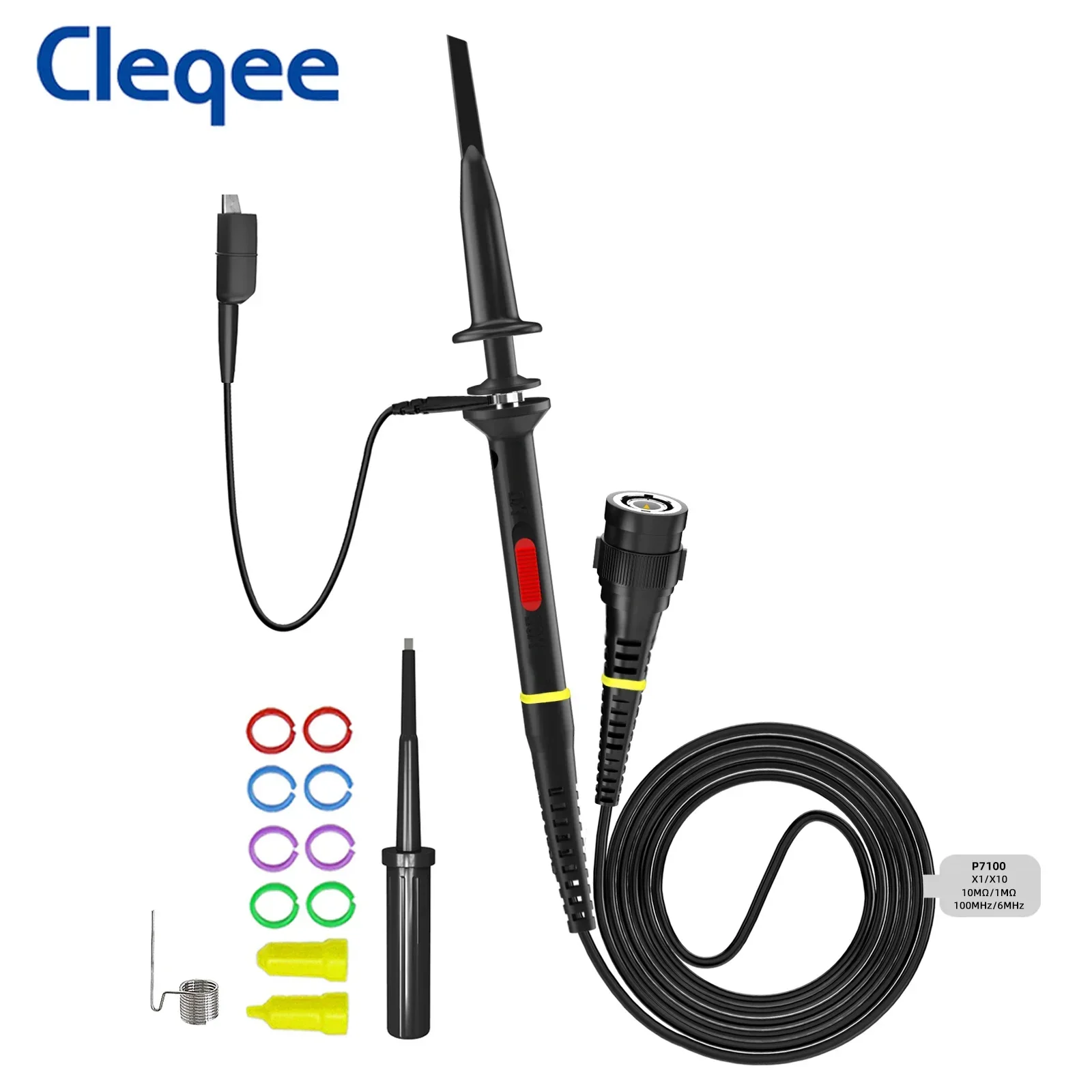 

Cleqee P7100 100Mhz BNC Oscilloscope Probe X1/X10 Switchable Attenuation Protective Cap Adjustment Capacitance Probes