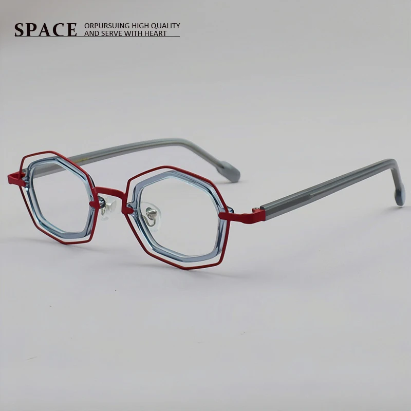 

79851 acetate high-quality multi-color men eyeglass frame designer handcrafted polygonal technology-sense women optical glasses
