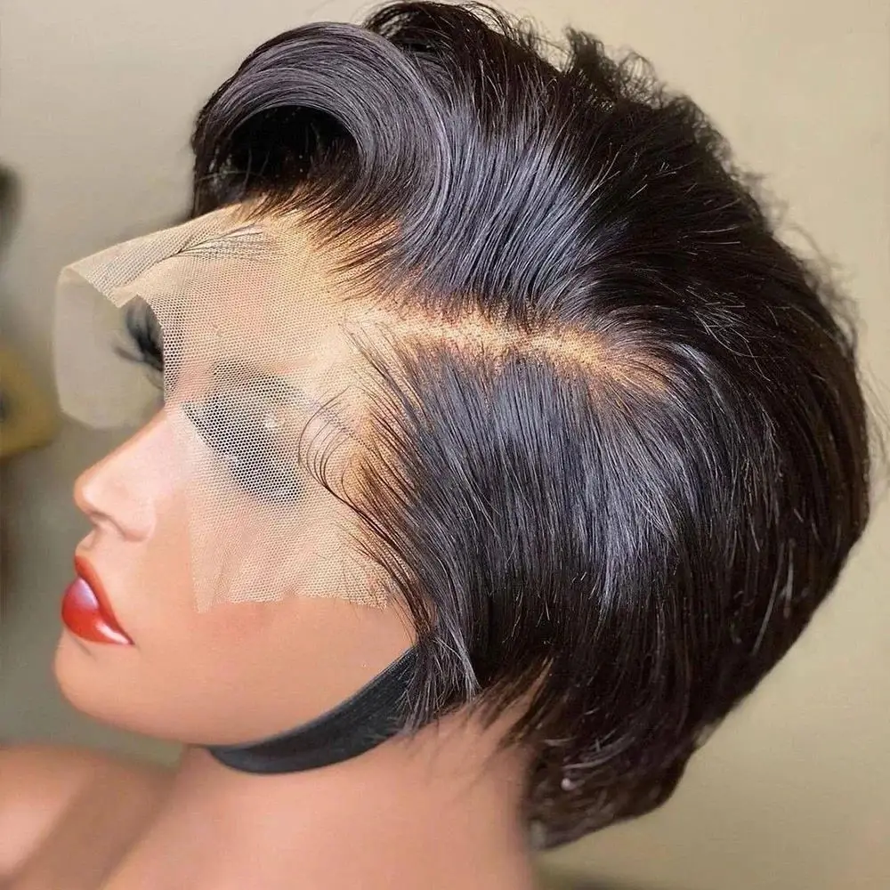 Echthaar Pixie Perücke Seitenteil 13x4 Spitze Frontal Perücke gerade kurze Pixie Cut Bob Perücken brasilia nischen Menschenhaar kurze Pixie Cut Perücke