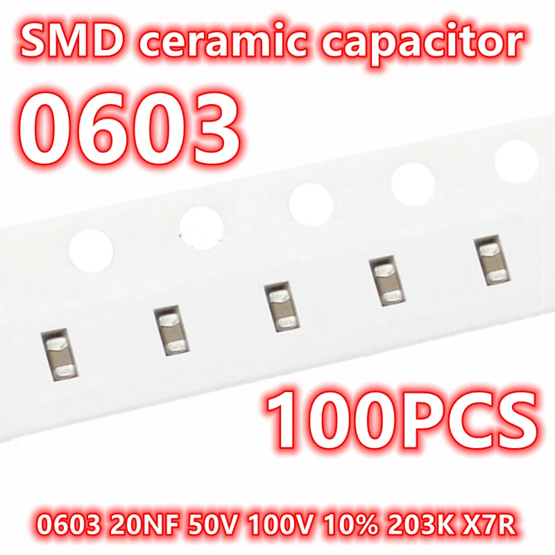(100 шт.) оригинальный 0603 20NF 50V 100V 10% 203K X7R SMD керамический конденсатор IC 1608