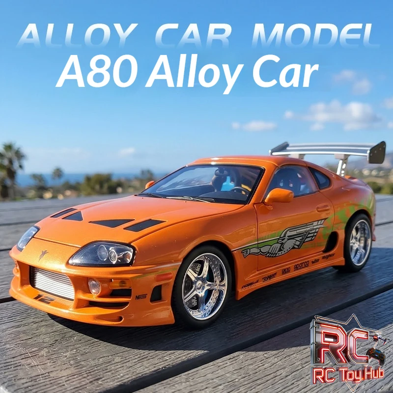 Toyota Supra A80 1:24 Alloy Diecast Sports Car Model Pull Back Function Light Sound Removable Top Openable Doors For Collection