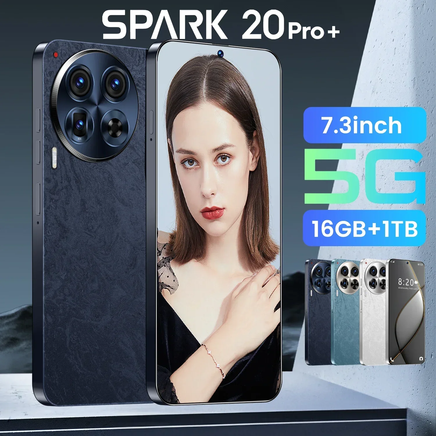 New Spark20 Pro+ SmartPhone 7.3 HD Screen Mobile Phones 16G+1T 5G Dual Sim Celulares Android13 Unlocked 108MP 8000mAh Cell Phone