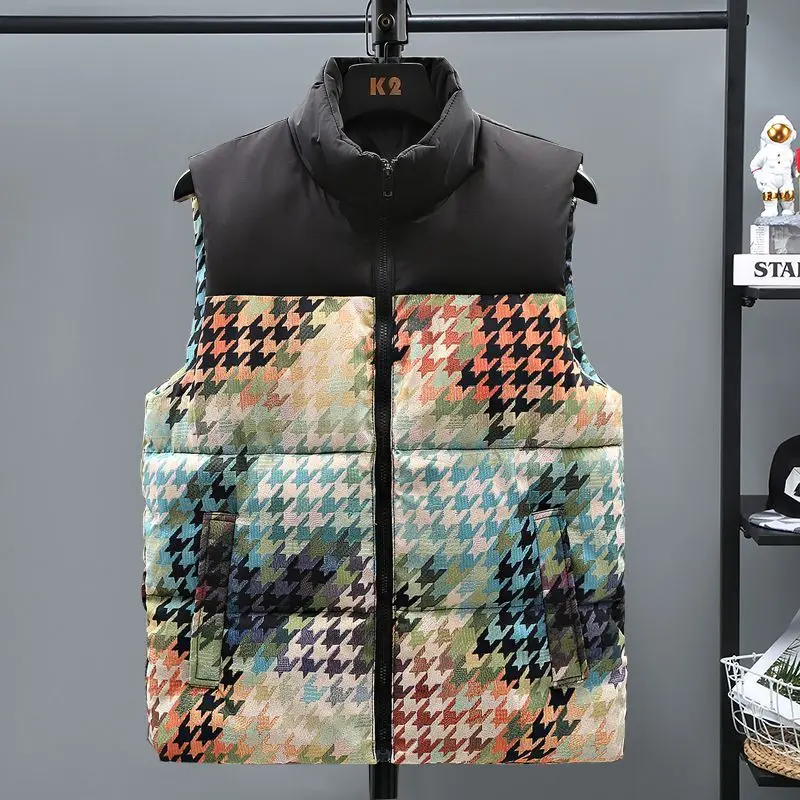 

Stay Warm Stylish Men's Autumn Winter Down Vest Color Blocked Stand Collar Warmth Cape Outdoor Essential