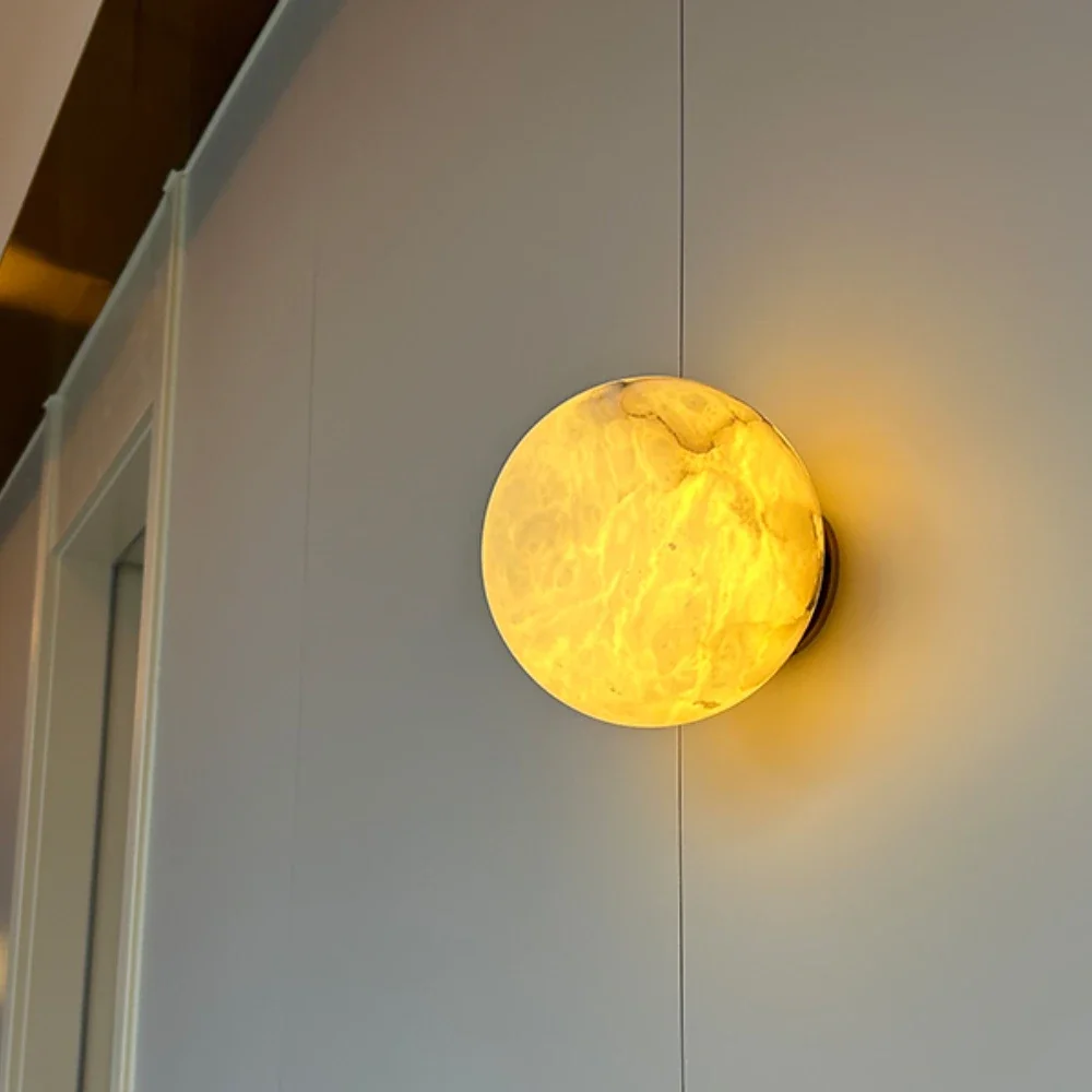 Spanish Marble Wall Lamp Bedroom Bedside  Background Luxury Round Ball LED Wall Lamp Alabaster Lighting Indoor Decor