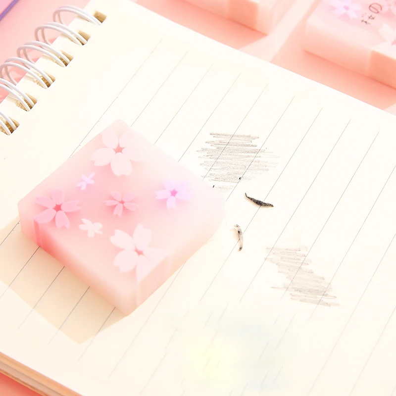 Romantic Sakura Style Square Rubber Erasers for Pencils Girly Stationery