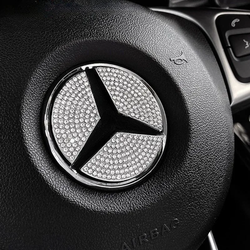 45/50mm Car Steering Wheel Emblem Crystal Diamond Sticker For Mercedes Benz A B C E Class GLA CLA GLC GLK GLE Series Accessories