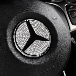 Emblème de volant de voiture, autocollant en cristal de diamant, accessoires de la série Mercedes Benz A, B, C, E, classe GLA, CLA, GLC, GLK, GLE, 45mm, 50mm