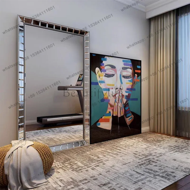 zj.Luxury Big Mirror Bathroom Shower Art Modern Mirror Square Garden Full Body Standing Star Funky Espelhos Living Room Decorati