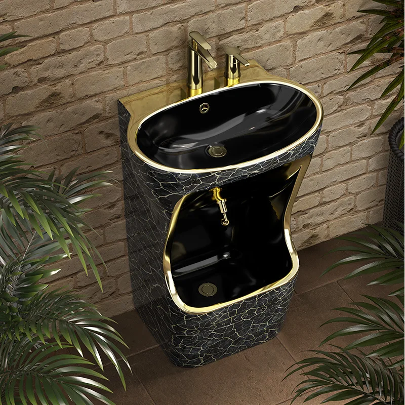 Color face washing and hand washing integrated ceramic column basin one-piece high temperature firing 4