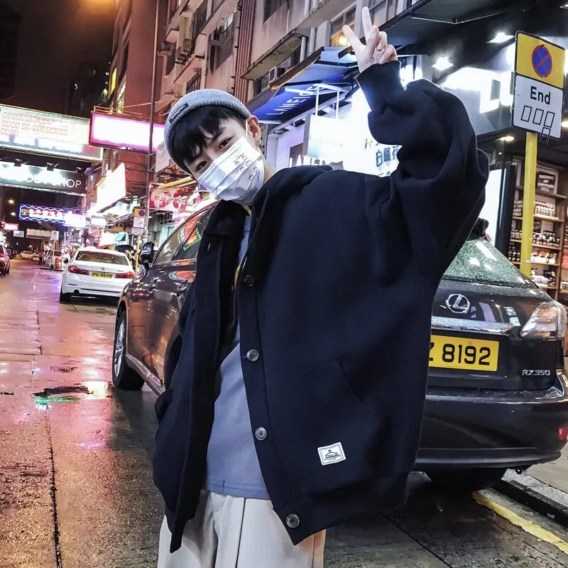 Herren-Strickjacke mit Kapuze, lässig, lockere Passform, Übergröße, Herbst, neue SLE, Streetwear, verstärkte Baumwolle, Jugendfaion