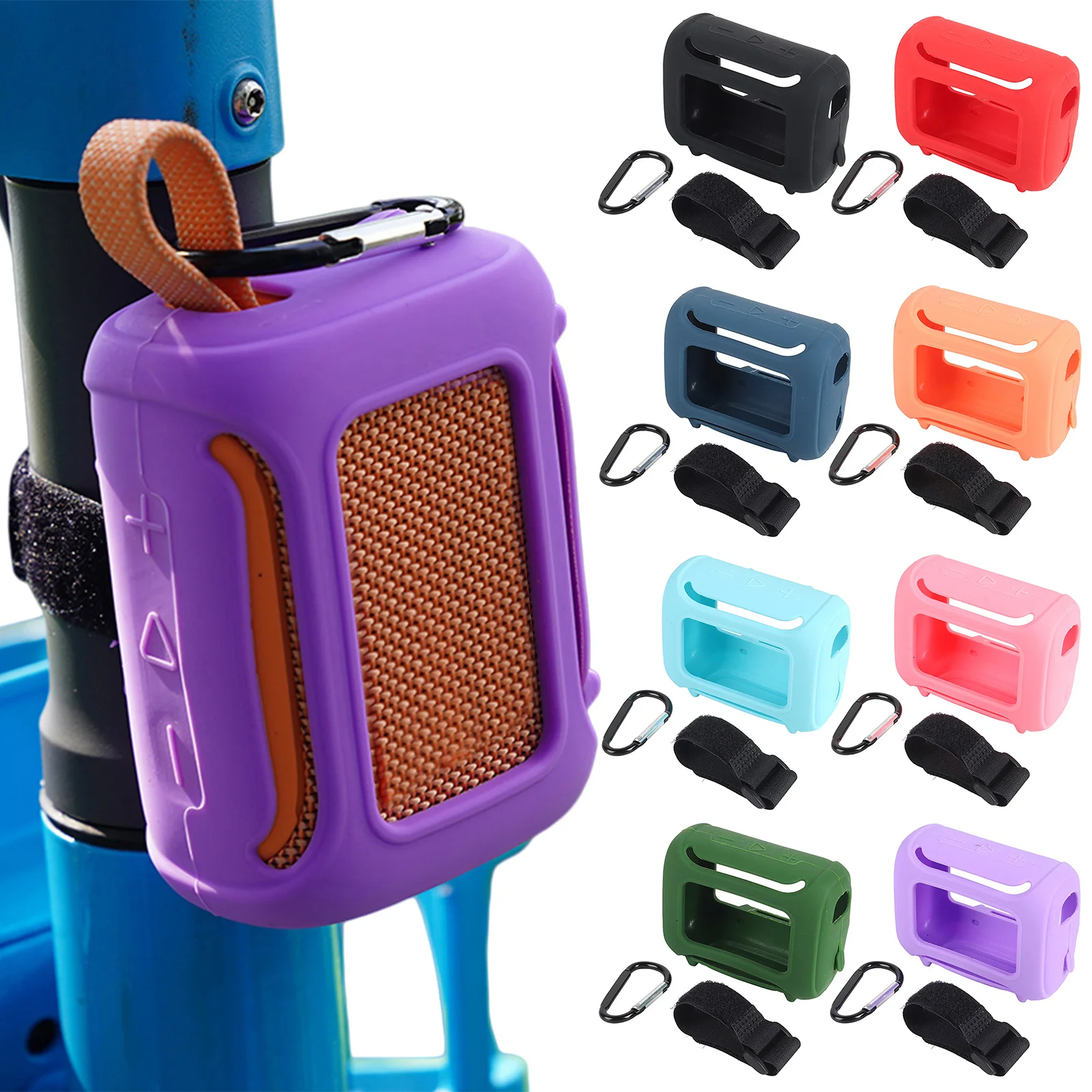 Fahrrad-Lautsprecherschutzhalterung für JBL GO5 Silikonhülle mit Karabiner, verstellbarer Riemen, Tragetasche für JBL Go 5 BT-Lautsprecher