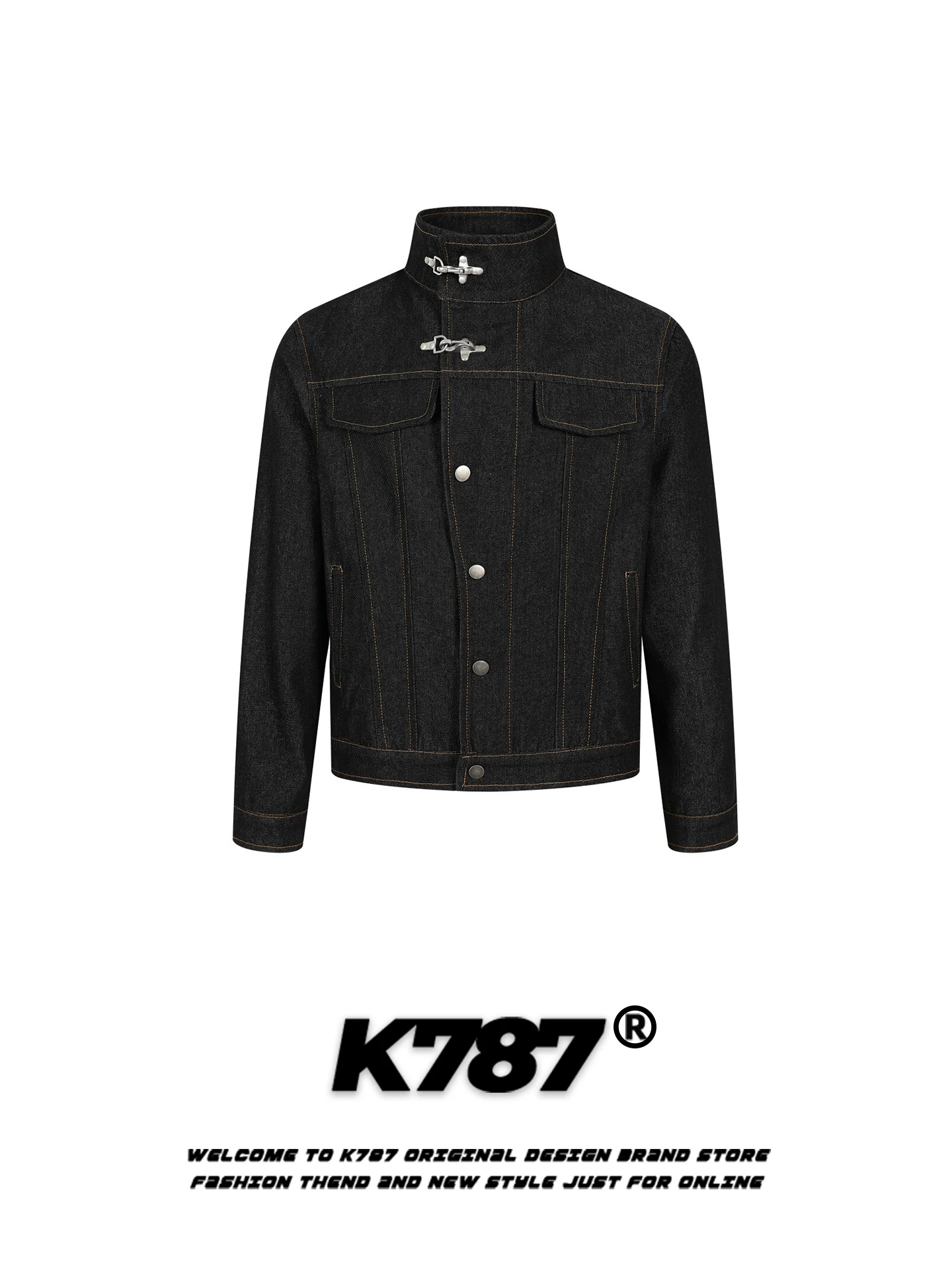 

K787 American Sle Casual Loose Fit Denim Jaet Stand Collar Spring Outerwear for Couples Cotton Polyester Blend