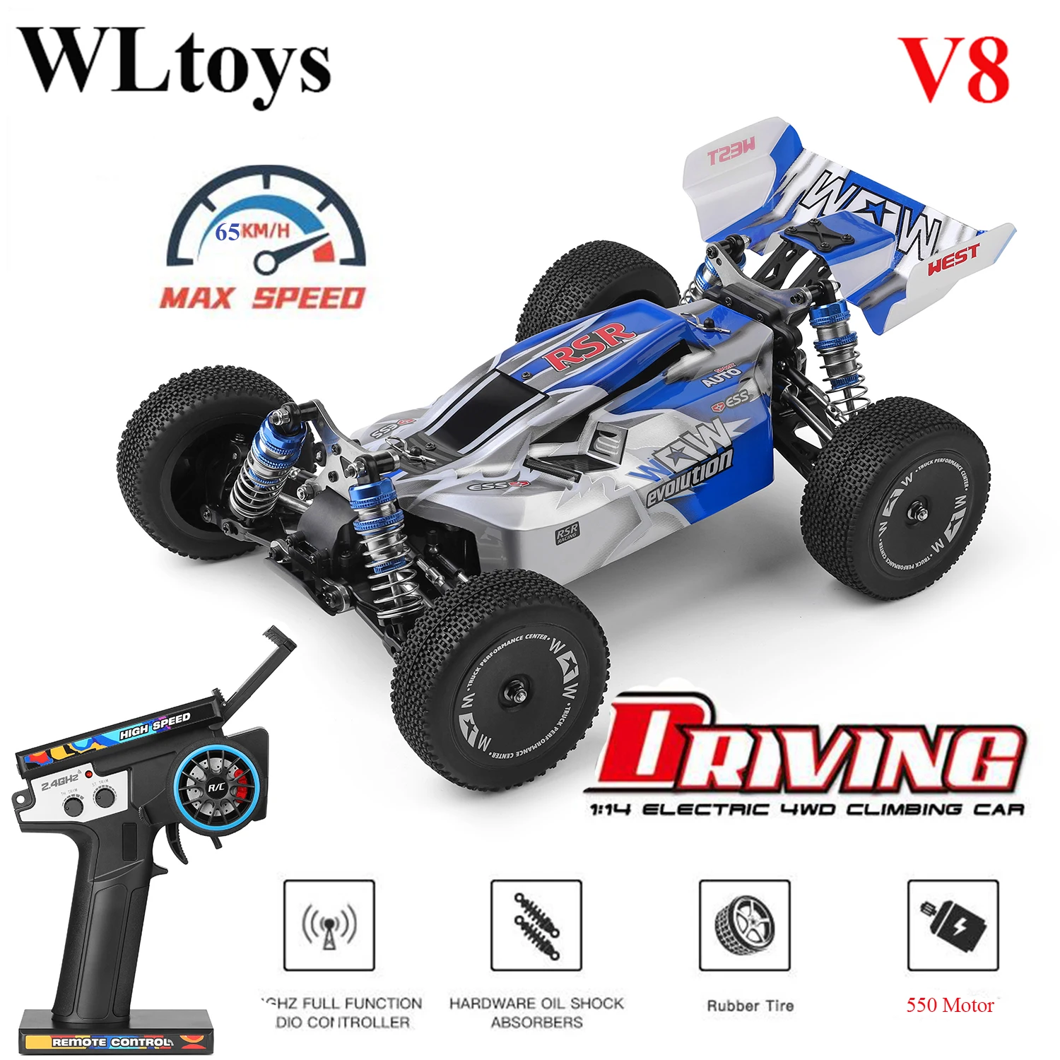 WLtoys 144011-V8（144001 Upgraded) 2.4G RC Car 65KM/H 550 Motor 4WD High Speed Off-Road Drift RC Toys For Kids And Adults Gift