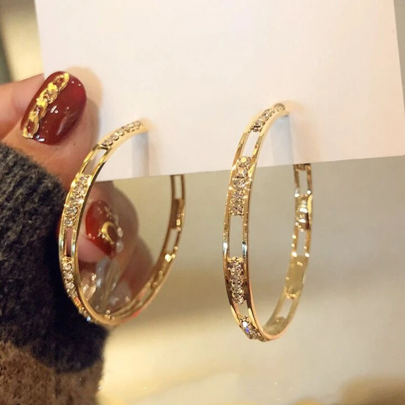 Charm Fashion Gold Color Geometric Hollow Circle Hoop Earrings for Women Charm Stainless Steel Zircon Dangle Party Jewelry Gift