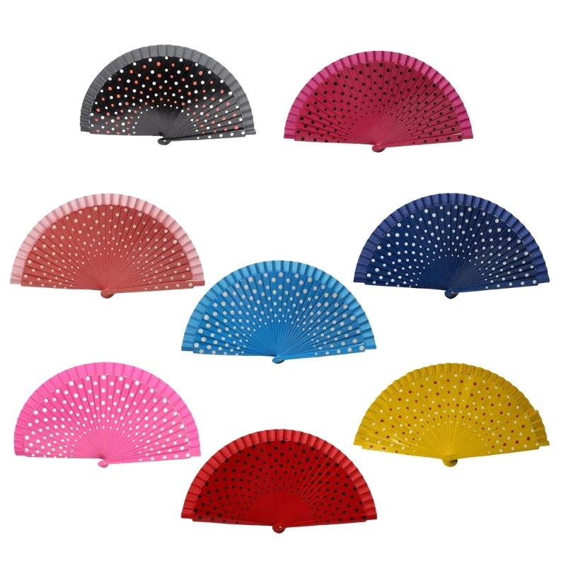 Wzór kropek Drewniany składany wachlarz Odzież Akcesoria Flamenco Hiszpański taniec klasyczny Występy Wentylator ręczny ręczny