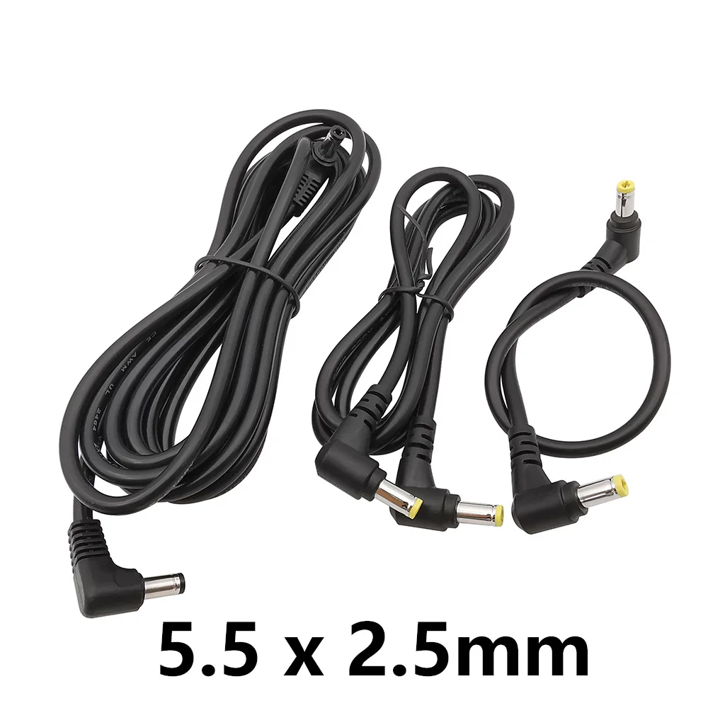 Pod kątem 90 stopni 5,5 x 2,5 mm wtyk męski na męski kabel zasilający DC przedłużacze kompatybilne z 5,5 x 2,1 mm