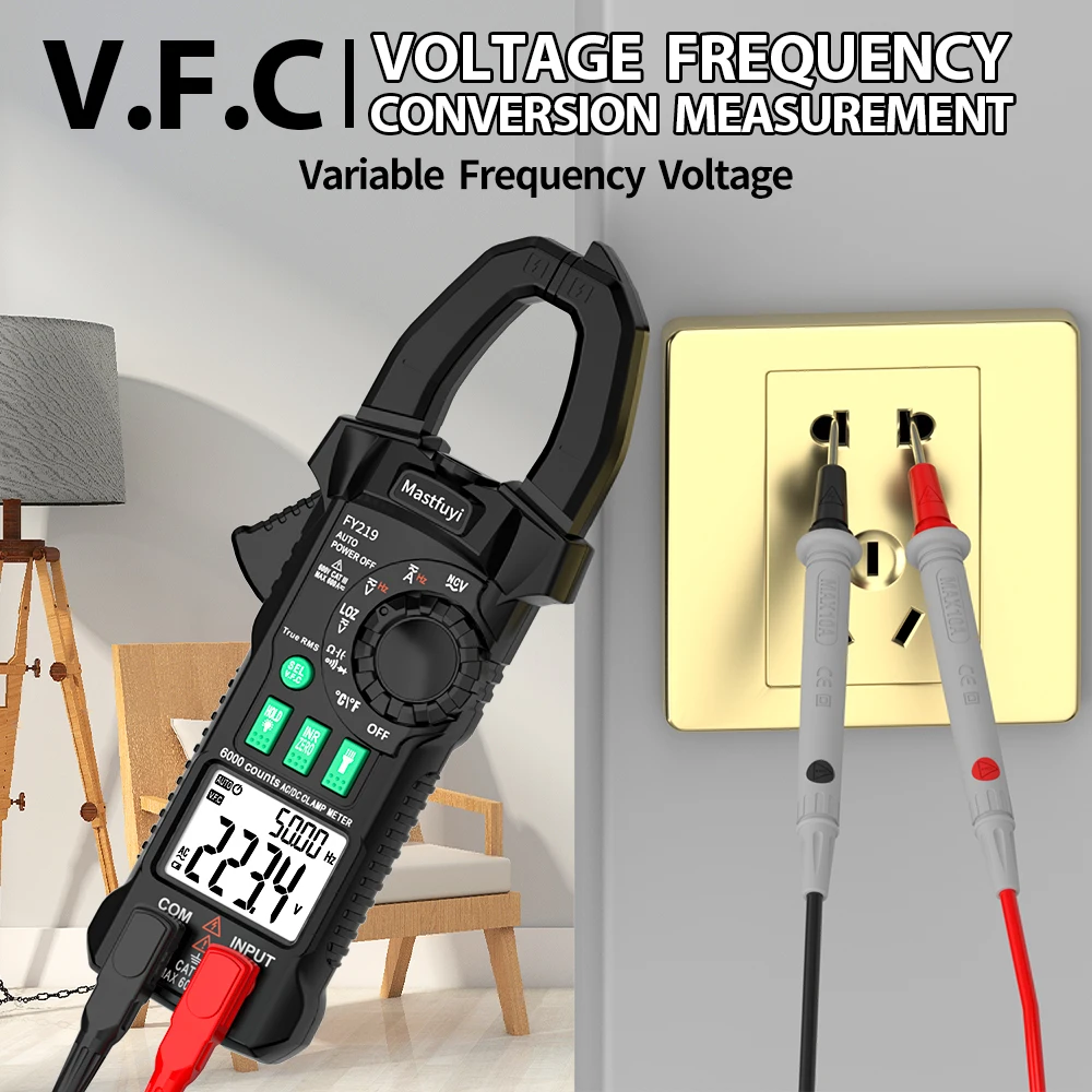 MASTFUYI FY219 Digital Clamp Meter 6000 Counts Multimeter 600A AC/DC Current Multimeter Ammeter Voltage Electrical NCV Tester