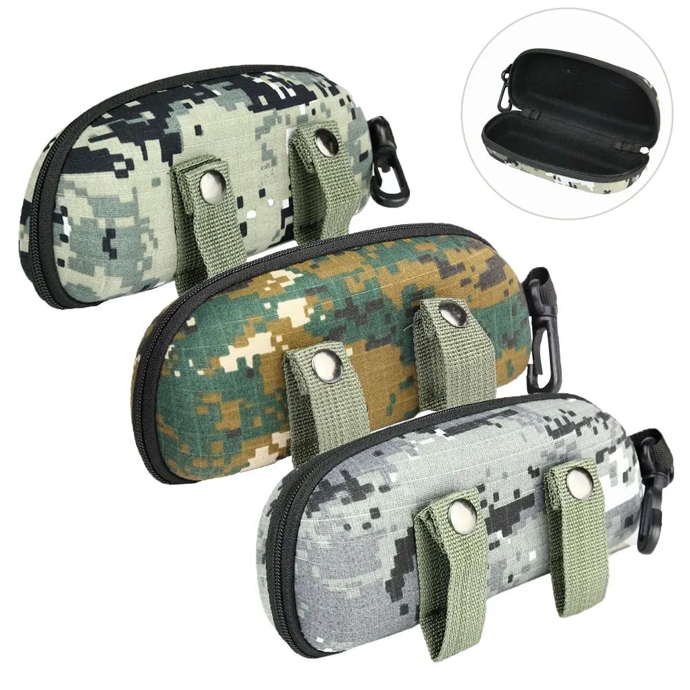 Portable Sunglasses Box EVA Glasses Case Tactical Camo Molle Eyewear Holder with Buckle EDC Pouch Storage Bag for Outdoor Sports