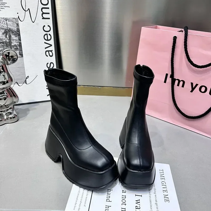 2023 Winter Punk Boots Women Shoes Fashion Back Zippers High Heel Thick Sole Shoes Ladies Elegant Bootties Platform Boots