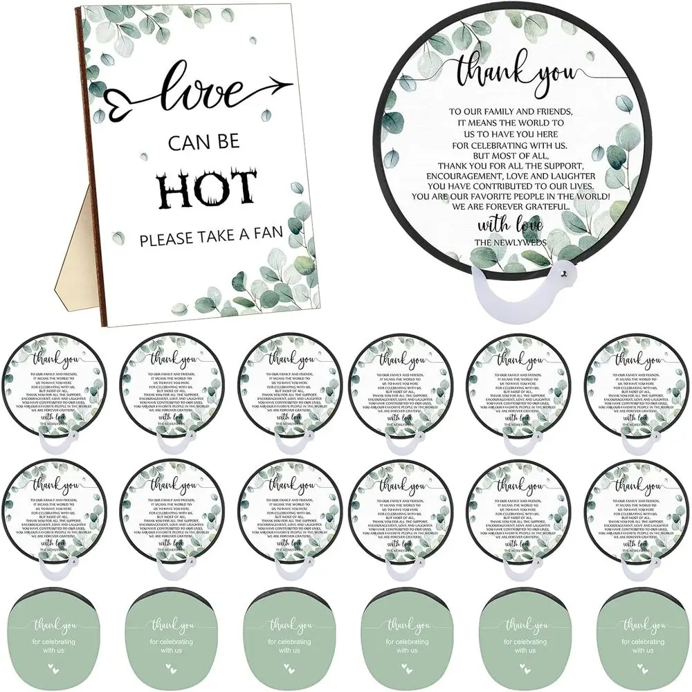 

50-Piece Wedding Fans with Love Sign for Guests, Round Folding Fans with Plastic Handles and Storage Bag for Bridal Showers
