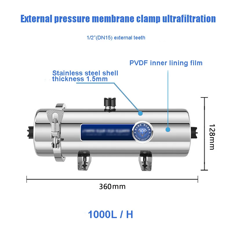 1000L เครื่องกรองน้ำ PVDF แบบซักได้ทั้งบ้าน0.01UM เมมเบรนเครื่องกรองน้ำบ่อน้ำเหลืองโคลน