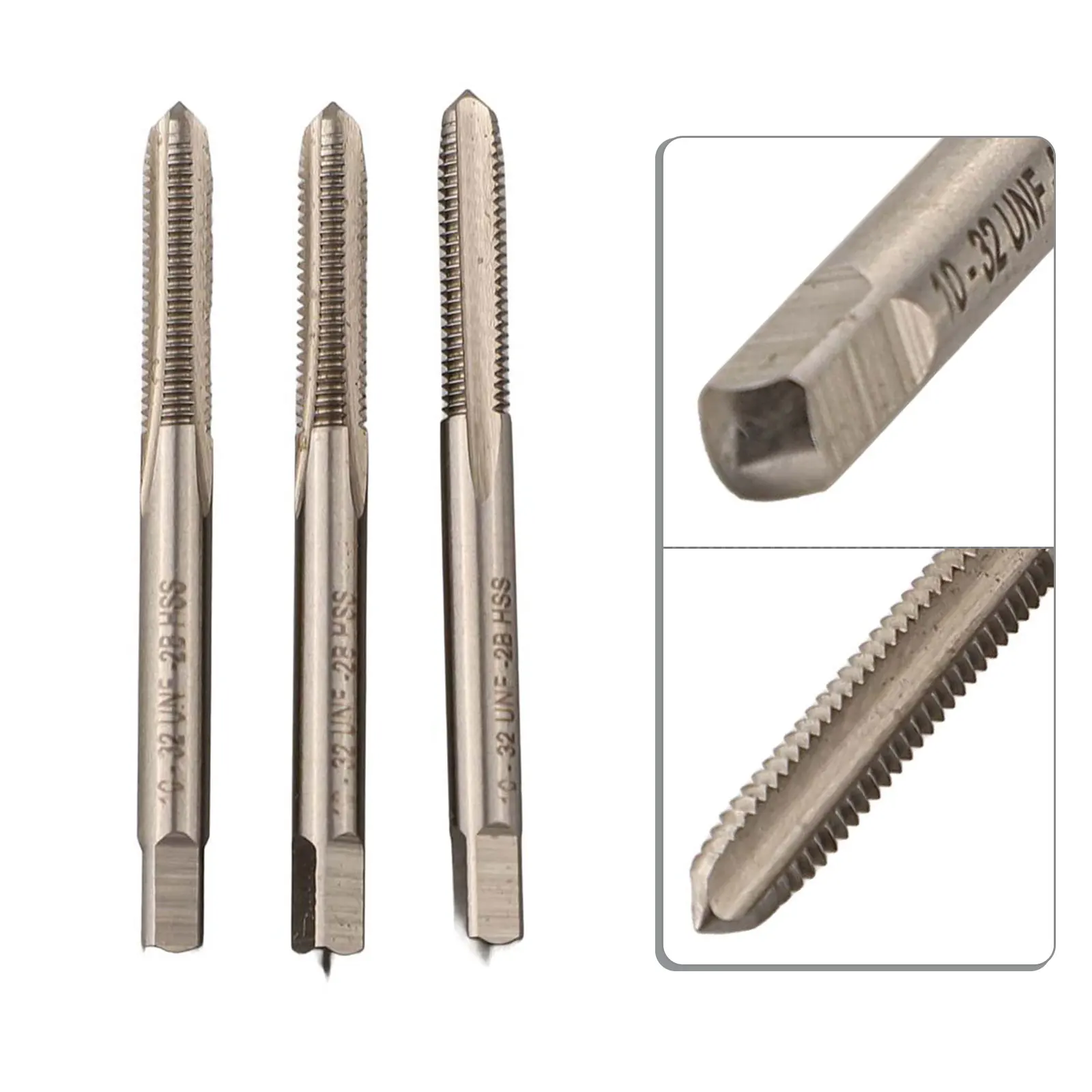 3pcs 10x32 Thread Tap High Speed Steel Straight Groove Tap Threading Tap Tool For Thread Cutting Processing Through Shallow Hole