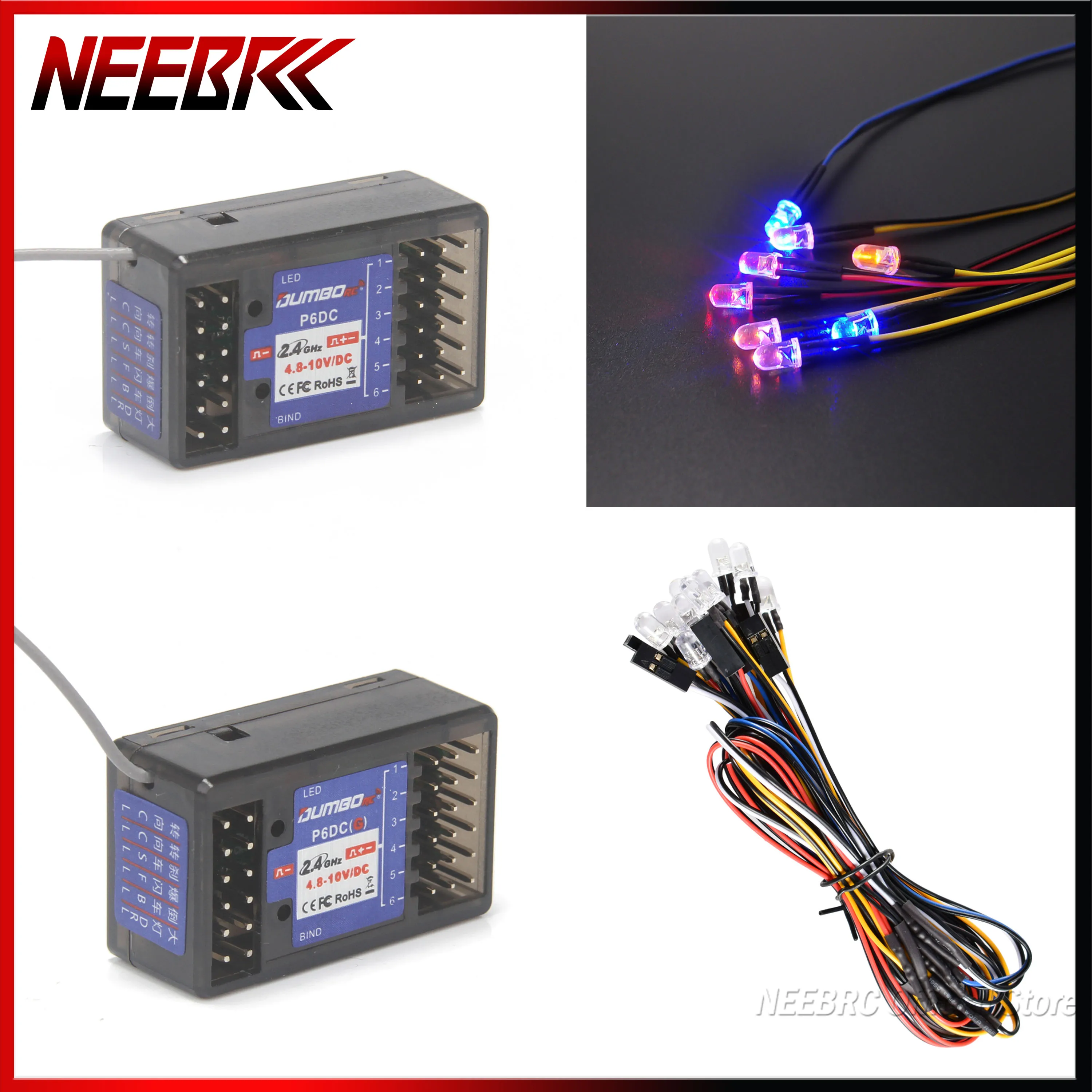 DUMBORC 6CH P6DC P6DCG 2.4G Gyro Receiver 12LED Light System for X6 X4 X5 Transmitter Remote Controller RC Car Boat Tank Vehicle