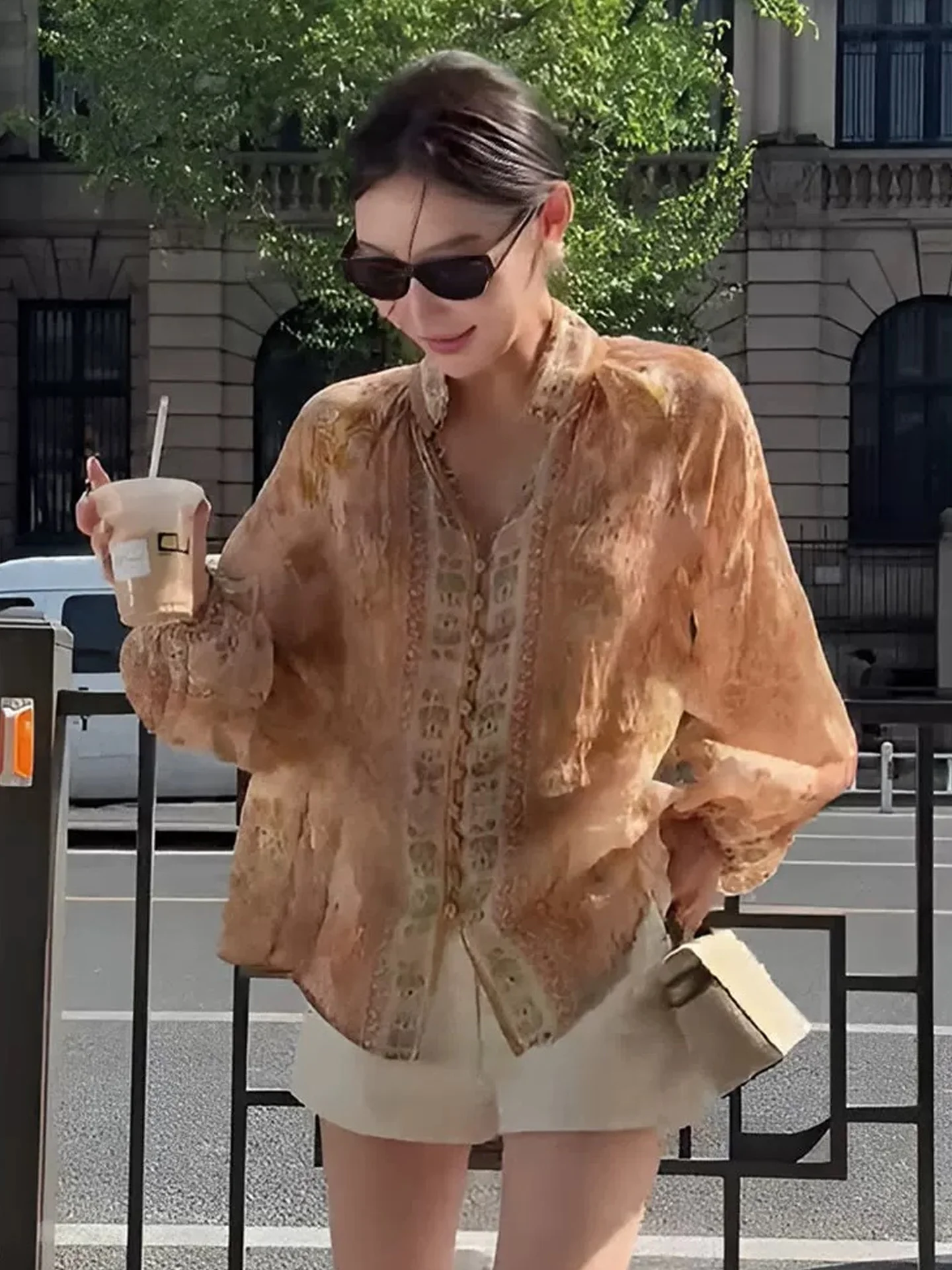 

Ретро-рубашка женская с длинным рукавом, элегантная, модная, свободного кроя, для повседневной носки, летняя, трендовая, из шифона, дышащая, с V-образным вырезом