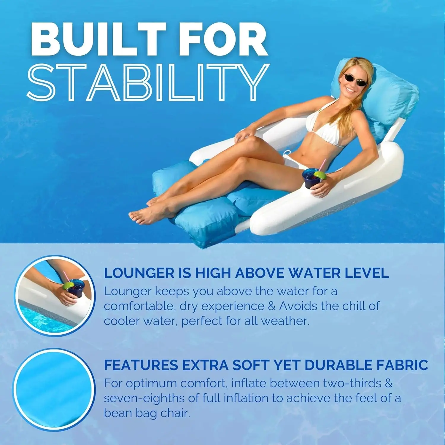 Sunchaser-Sunsoft Luxury Lounger Chair, Piscina Float, Moldado Frame, Pontão Design, Adulto Piscina Flutuadores, Original, 10025m