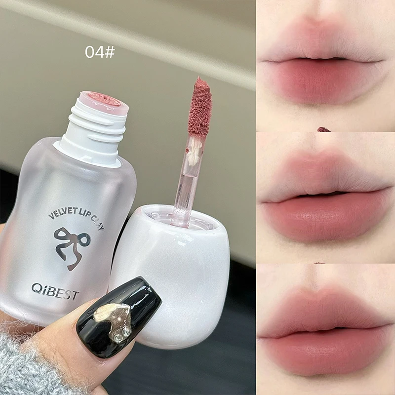 QIBEST Nude Lipstick Matowa Kremowa Konsystencja Lakier do Ust Niebrudzący Kubka Błotny Efekt Wodoodporna Płynna Pomadka Długotrwałe Kosmetyki Tint do Ust