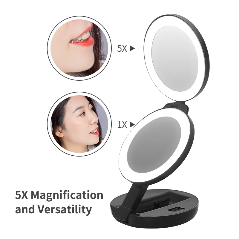 Portable Handheld Makeup Mirror 3 Folding Three-dimensional Shape No USB Charging No Lithium Battery Desktop Makeup Mirror