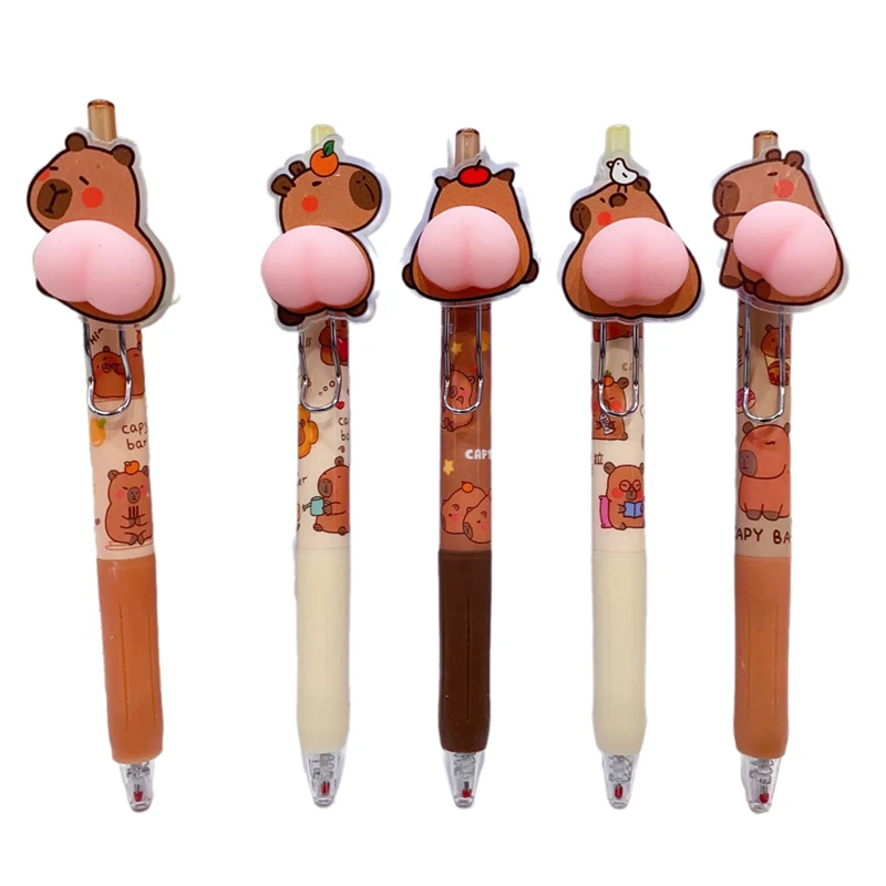 1pc Kawaii Capybara Cartoon Butt Gel Pens 0.5mm Cute Funny Ballpoint Pen Stationery Press Pens Kids Toys Gift random