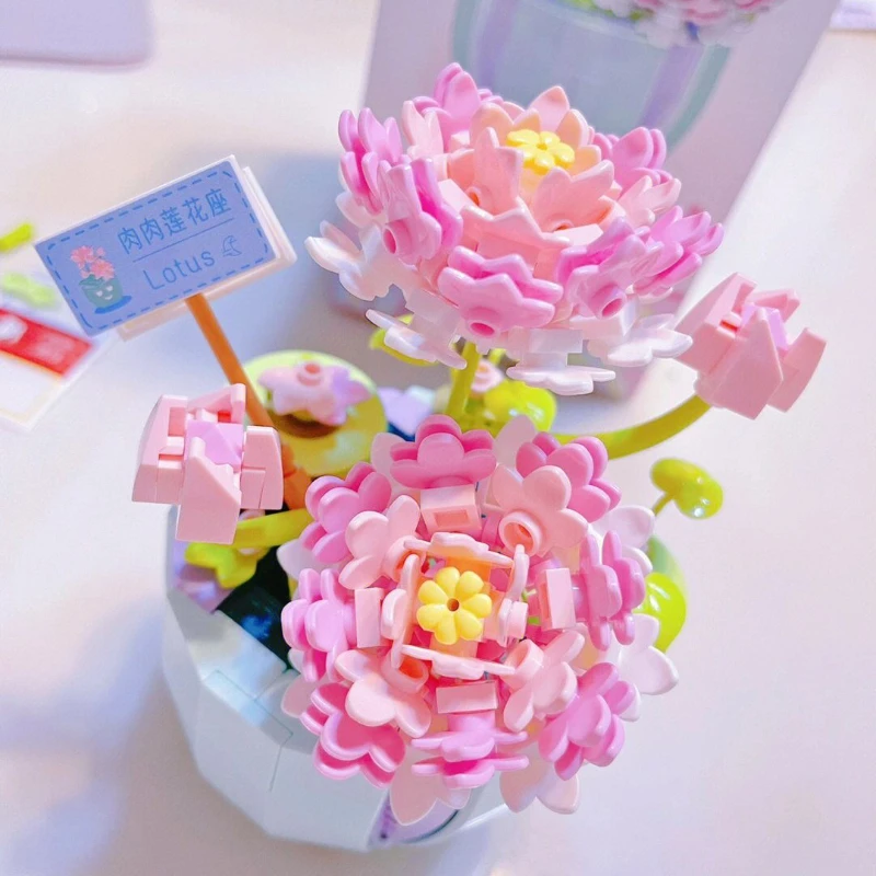 Mini Building Blocks Bouquet 3D Model Toys DIY Bricks Plant Potted Flower Assembly Toys for Girls Kids Gifts Home Decoration Moc