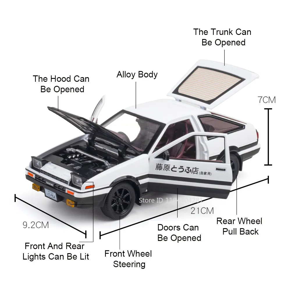1:24 ランサーエボリューションIX AE86 ミニチュア玩具 合金ダイキャストモデルカー ドア開閉 フロントホイールステアリング 車両 ホームデコレーションオーナメント