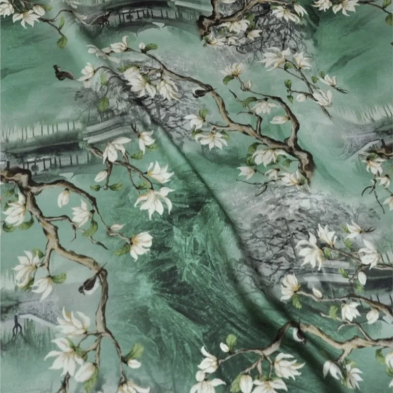 

Chinese style elastic satin silk cheongsam fabric 120cm wide printing heavy