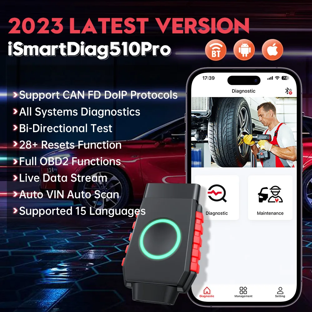 Vident iSmartDiag510Pro Car Scanner All System Diagnosis 28 Reset Function OBDII Full Function Lifetime free update