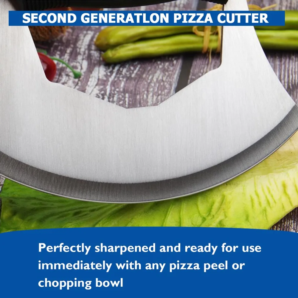 Stainless Steel Pizza Cutter Crescent with Protective Cover Rocker Slicers Ergonomic Fast Vegetable Chopper Onion/Cheese