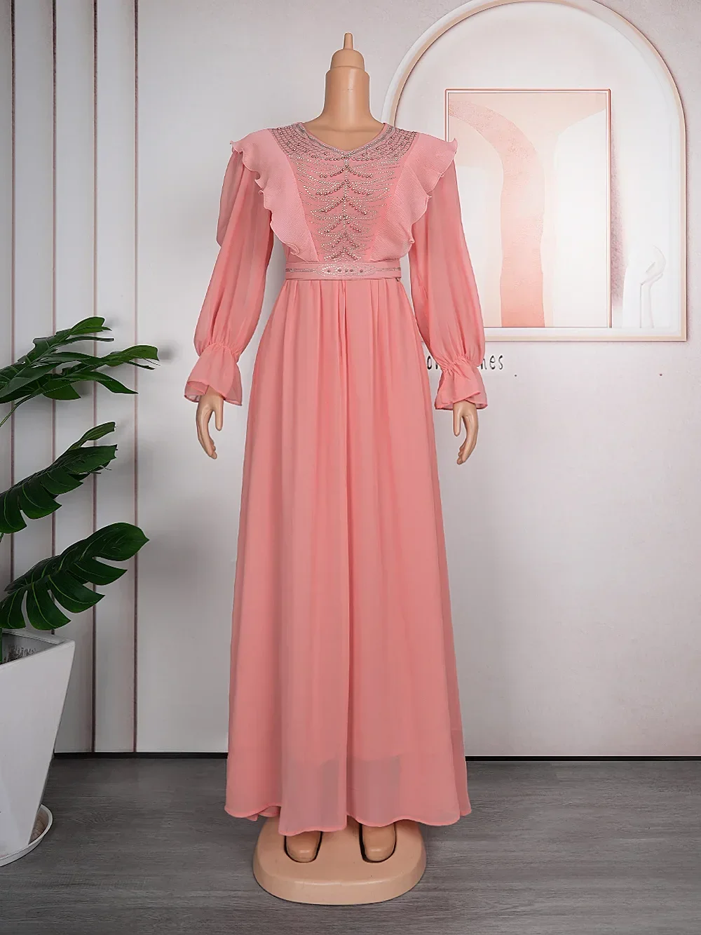 African Dresses for Woman 2024 Plus Size Elegant Evening Party Long Dress Africa Clothing Maxi Kaftan Muslim Chiffon Robe Femme