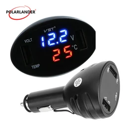 Usb Interface Car Charger 12V 24V Temperature Voltage Meter 3 in 1 Digital LED Thermometer Monitor Dual USB Ports Accessories