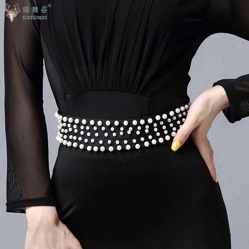 Latin Dans Riem Parel Taille Kwastje Diamanten Ketting Vrouwelijke Volwassen Latin Danswedstrijd Prestaties Kostuum Accessoires