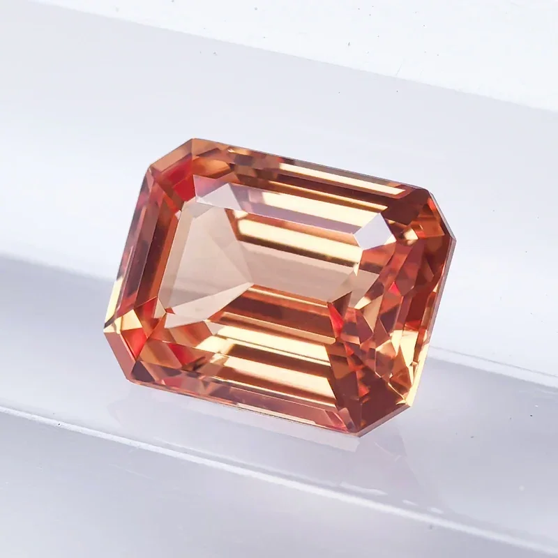 Lab Grown Sapphire Emerald Cut Sunset Orange Color VVS1 Selectable AGL Certificate Gemstone Charms DIY Jewelry Making Materials