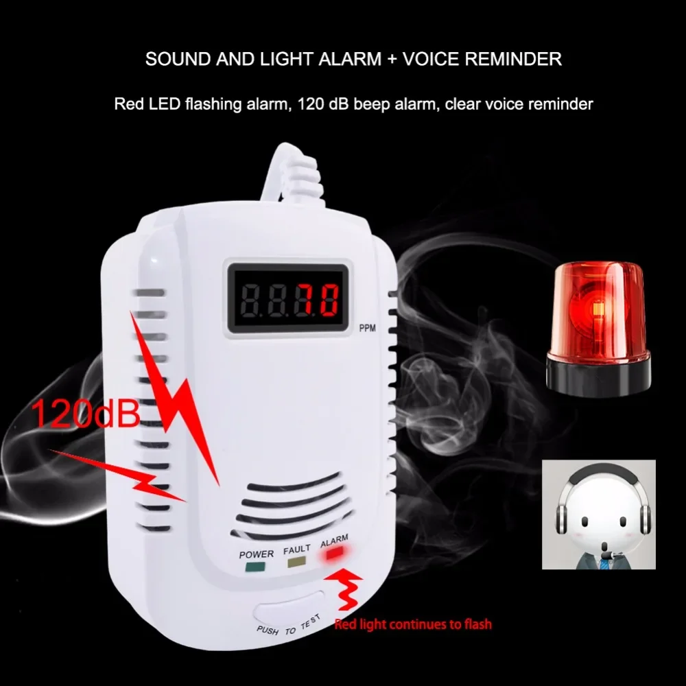 Natural Gas Detector Home Standalone Plug-In Combustible Gas Coal Natural Gas Leak Alarm Sensor Voice Warning Alarm Sensor