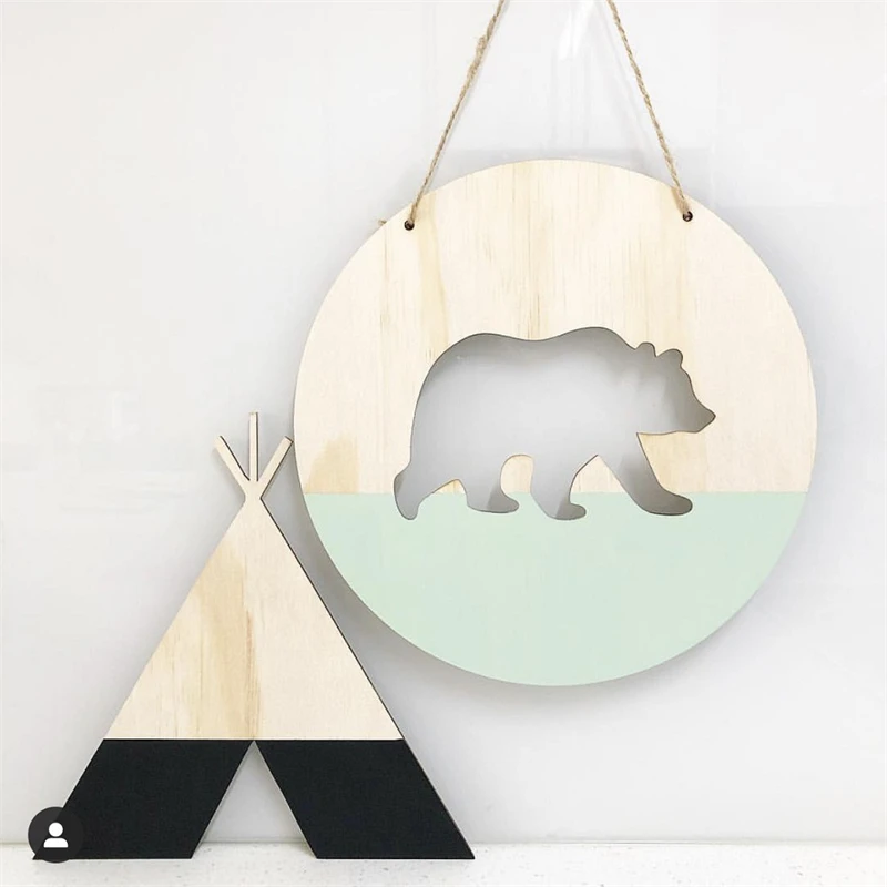 

Home Round Wooden Polar Bear Pendant Ins-Style Polar Bear Pendant Creative Nordic-Style Wall Decorations Home Decoration