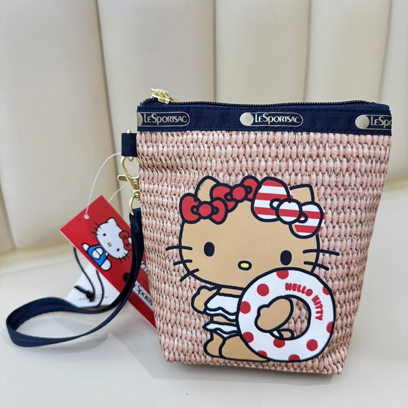 Sanrio Hello Kitty Bohemian Woven Handbag Kt Printed Beach Style Organizer Bag Large Capacity Casual Basket Bags for Women Gift